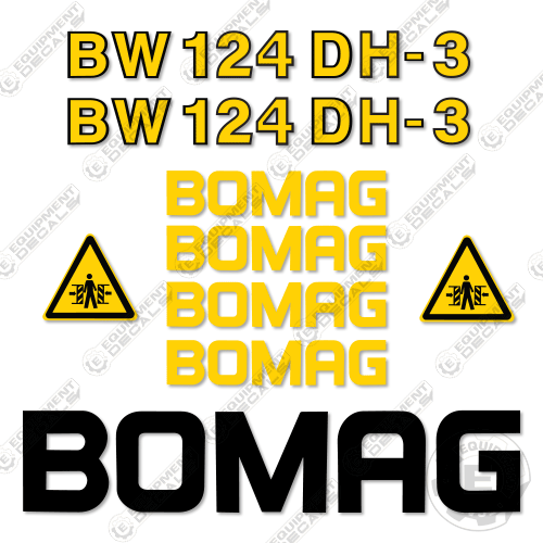 Fits Bomag BW 124 DH-3 Drum Roller Decal Kit 124, bomag, bw124, bw124dh-3, decal kit, dh-3