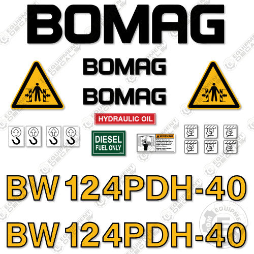 Fits Bomag BW124PDH-40 Vibratory Roller Decal Kit 124, bw124, bw124pdh, bw124pdh-40, decal kit