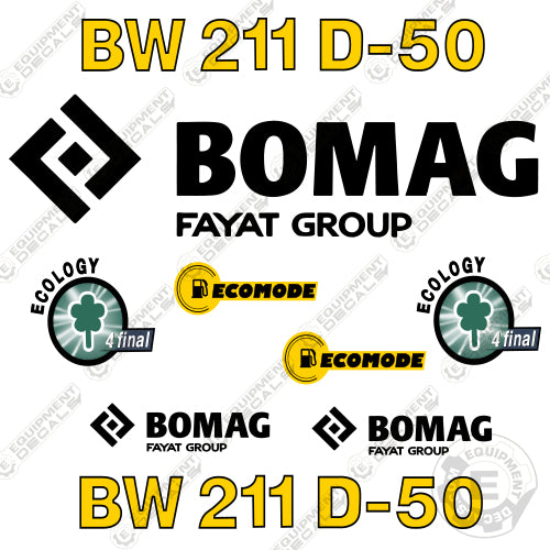 Fits Bomag BW 211 D-50 Soil Compactor Roller Decal Kit 211d, 211d-50, 211d50, 50, bomag, d50, decal kit, drum, drum roller, roller