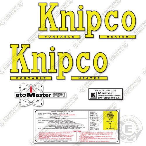 Fits Knipco Portable Heater Decal Kit f-98, f98