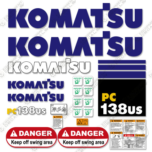 Fits Komatsu PC138US-2 Decal Kit Midi Excavator 138, 138us, decal kit, pc, pc-138, pc138