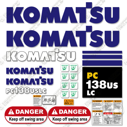 Fits Komatsu PC138USLC-2 Decal Kit Midi Excavator 138, 138us, 138uslv, decal kit, pc, pc-138, pc138