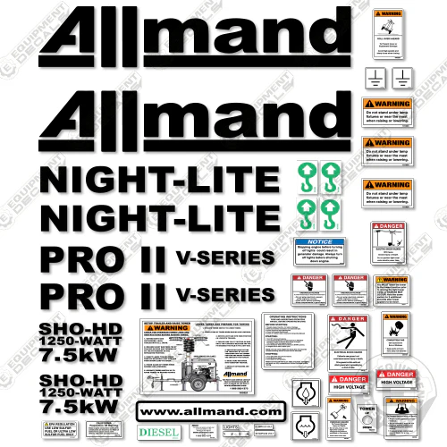 Fits Allmand Night Lite Pro2 V-Series Decal Kit Light Tower 7.5, 7.5kw, decal kit, night light, nightlight, pro 2, pro two, pro2, protwo, series 5, series5