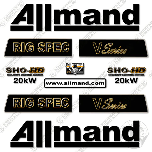 Fits Allmand Rig-Spec V-Series 20kw Decal Kit Light Tower decal kit