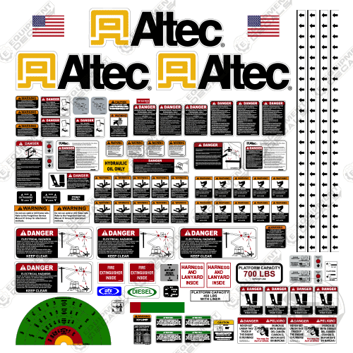 Fits Altec AA755 Decal Kit With Safety Stickers - Bucket Truck 75, 755, aa75, aa755, crane truck, decal kit