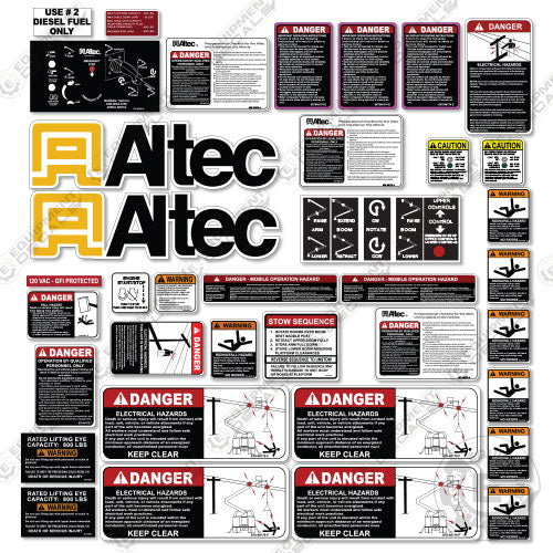 Fits Altec AT235P Decal Kit With Safety Stickers - Bucket Truck 235, 235p, at235, at235p, crane truck, decal kit