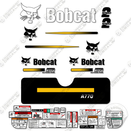 Fits Bobcat A-770 Compact Track Loader Skid Steer Decal Kit (Straight Stripes) YELLOW decal kit