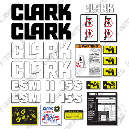 Fits Clark ESMII-15S Forklift Decal Kit 15, 15s, decal kit, esm, esm-15, esm-2, esm-ii, esm2