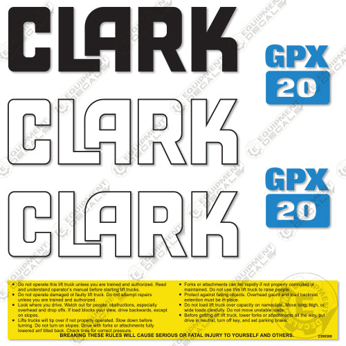 Fits Clark GPX20 Forklift Decal Kit 20, decal kit, gpx, gpx-20, gpx20