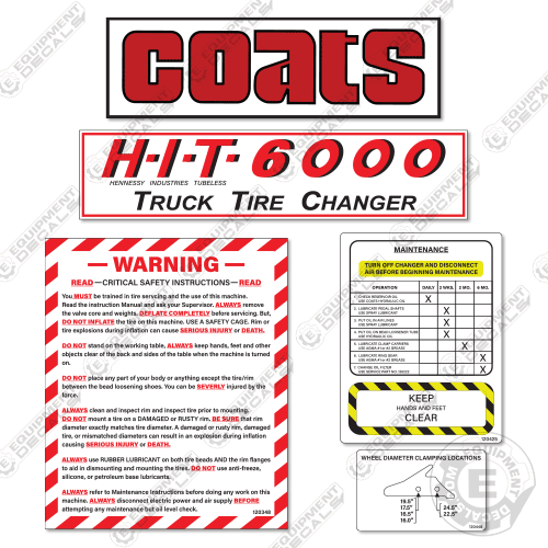 Fits Coats H-I-T 6000 Decal Kit Tire Changer 6000, decal kit, ex, HIT, HIT 6000