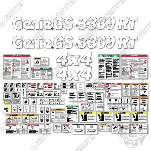 Fits Genie GS-3369 RT Decal Kit Scissor Lift (FITS SN: GS69F-10500) 3369, 3369rt, gs-3369, gs3369, rt