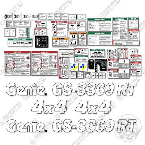 Fits Genie GS-3369 RT Decal Kit Scissor Lift 3369, 3369rt, gs-3369, gs3369, rt