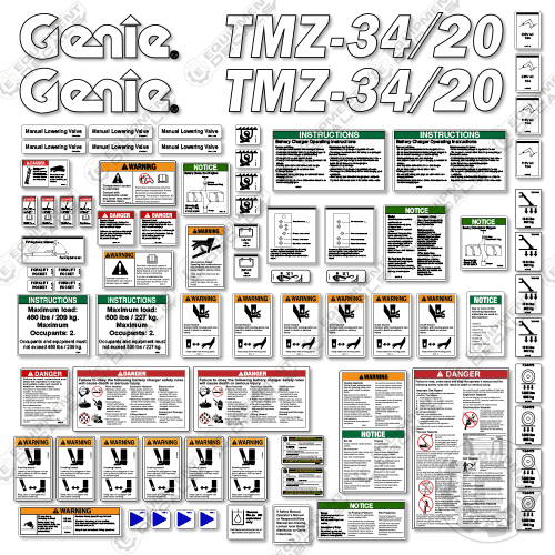 Fits Genie TMZ-34/20 Decal Kit Boom Lift 34/20, tmz-34, tmz-34/20, tz