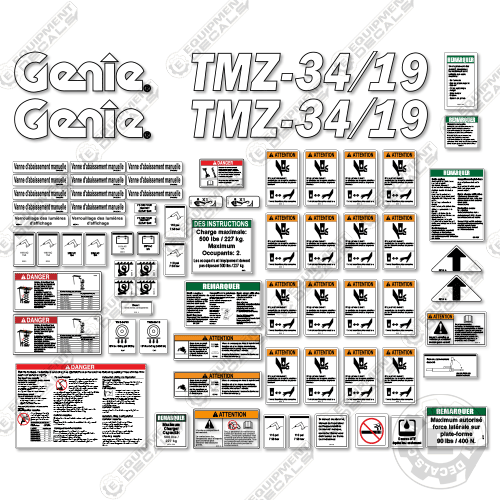 Fits Genie TMZ-34/19 Decal Kit Boom Lift (French Warnings) 34/19, french, tmz-34, tz