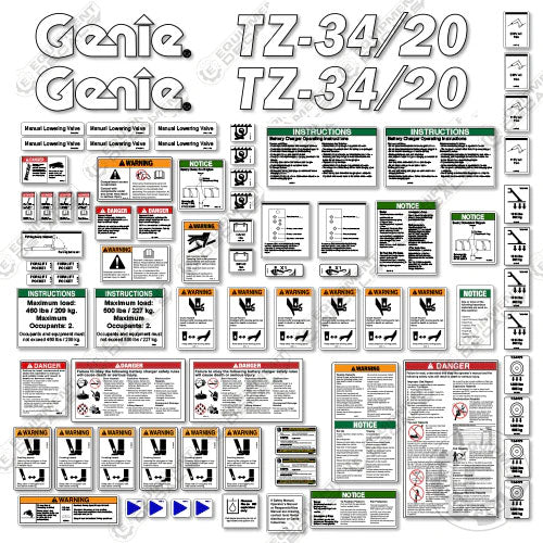 Fits Genie TZ-34/20 Decal Kit Boom Lift 34/20, tz, tz-34/20, tz34, tz34/20