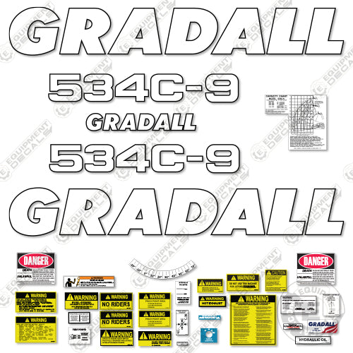 Fits Gradall 534C-9 Decal Kit Telehandler 534, 534-c, 534c, 534c9, c9, decal kit