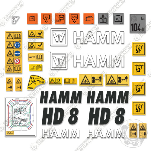 Fits HAMM HD8 Decal Kit Tandem Roller decal kit, ham, hamm, hd, hd8, hd8vv