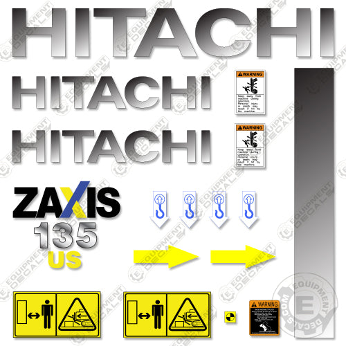 Fits Hitachi 135US-3 Decal Kit ZAxis Excavator Equipment Decals 135, decal kit, us