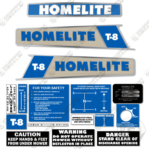 Fits Homelite T-8 Decal Kit Riding Mower 8, decal kit, t, t-8