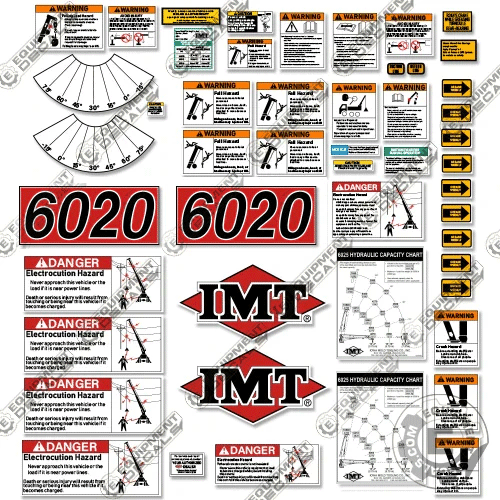 Fits IMT 6020 Decal Kit Crane Truck Warning Set (Older Style) decal kit