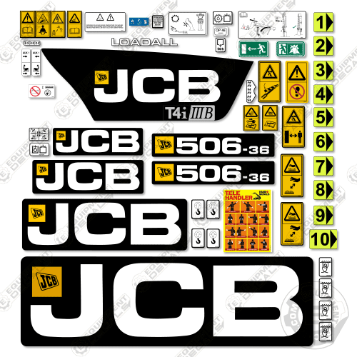 Fits JCB 506-36 (T4i 3B) Decal Kit Telehandler 36, 506, 506-36, decal kit