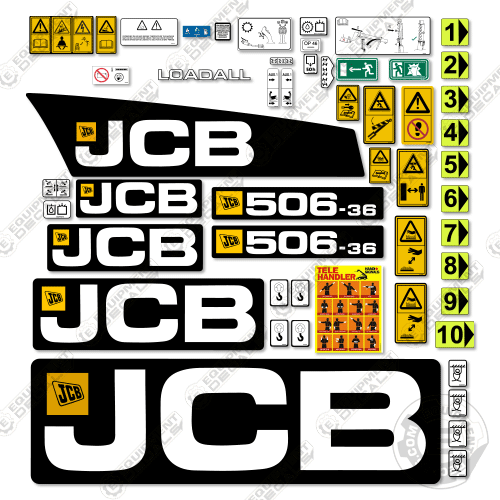 Fits JCB 506-36 (Style 1) Decal Kit Telehandler 36, 506, 506-36, decal kit, style1