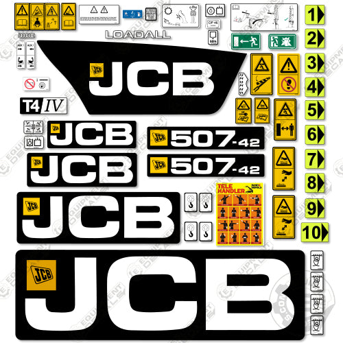 Fits JCB 507-42 Decal Kit (Tier 4) Telehandler - Matte Finish 507, 507-42, 50742, decal kit