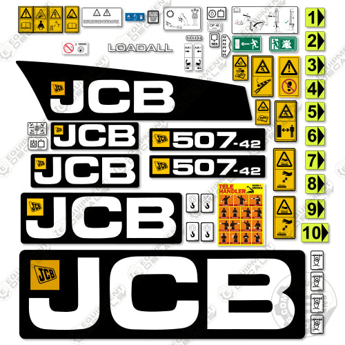 Fits JCB 507-42 Decal Kit Telehandler (Style 1) - Matte Finish 507, 507-42, 50742, decal kit