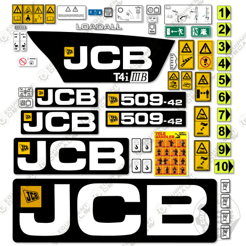 Fits JCB 509-42 Decal Kit (T4i IIIB) Telehandler - Matte Finish 3b, 509, 509-42, 50942, decal kit, tier 4