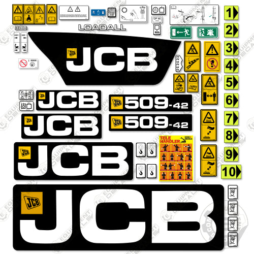 Fits JCB 509-42 Decal Kit Telehandler - Matte Finish 509, 509-42, 50942, decal kit, tier 4