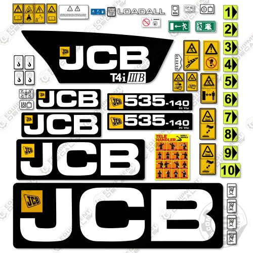 Fits JCB 535-140 Hi-Viz Decal Kit (T4i IIIB) Telehandler 140, 535, 535-140, decal kit