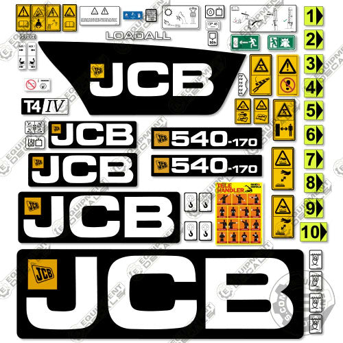 Fits JCB 540-170 (Tier 4) Decal Kit Telehandler 170, 540, 540-170, decal kit, style1