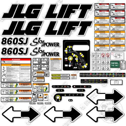 Fits JLG 860SJ Decal Kit Boom Lift 860, 860-sj, 860sj, decal kit, power, sky, skypower