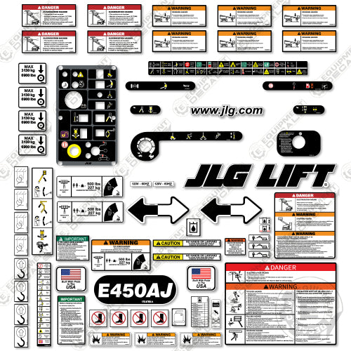 Fits JLG E450AJ Decal Kit Electric Boom Lift 450, 450aj, decal kit, e450, e450aj