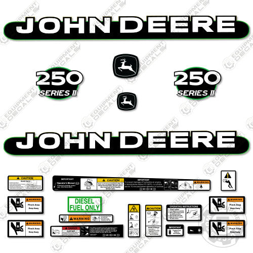 Fits John Deere 250 Series 2 Skid Steer Decal Kit decal kit, excavator, john deere