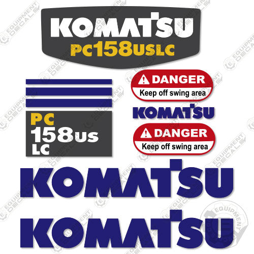 Fits Komatsu PC158US-2 Decal Kit Excavator (Custom Modern Style) 158, 158us, decal kit, pc