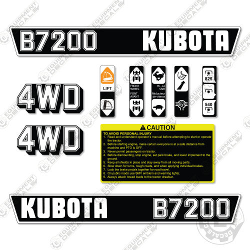 Fits Kubota B7200 Decal Kit Tractor 7200, b7200, Kubota, la