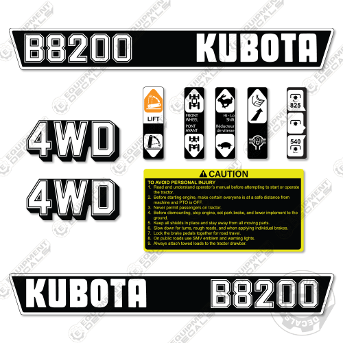 Fits Kubota B8200 Decal Kit Tractor 8200, b8200, Kubota, la