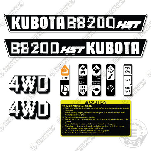 Fits Kubota B8200 HST Decal Kit Tractor 4wd, b, hst, Kubota