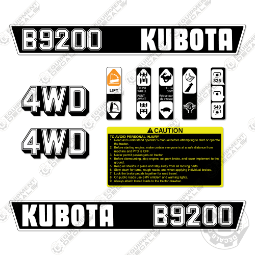 Fits Kubota B9200 Decal Kit Tractor 4wd, 9200, b, b9200, hst, Kubota