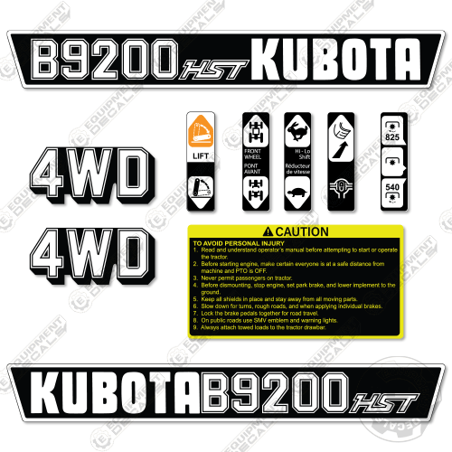 Fits Kubota B9200 HST Decal Kit Tractor 4wd, b, b9200, b9200hst, hst, Kubota