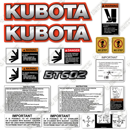 Fits Kubota BT602 Decal Kit Backhoe Attachment 602, bt602, Kubota