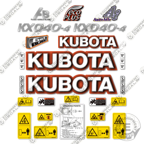 Fits Kubota KX040-4 Decal Kit Mini Excavator 040, 040-4, 40, Kubota, kx040, kx040-4