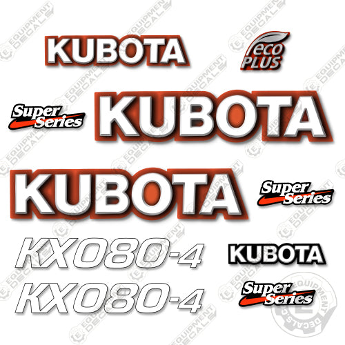 Fits Kubota KX080-4 Decal Kit Mini Excavator 080, 080-4, 80, 80-4, Kubota