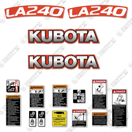 Fits Kubota LA240 Decal Kit Tractor Front End Loader Attachment 340, Kubota, la-340, la340