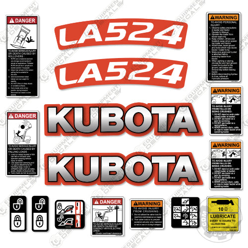 Fits Kubota LA524 Decal Kit Tractor Front End Loader Attachment 524, Kubota, la-524, la524