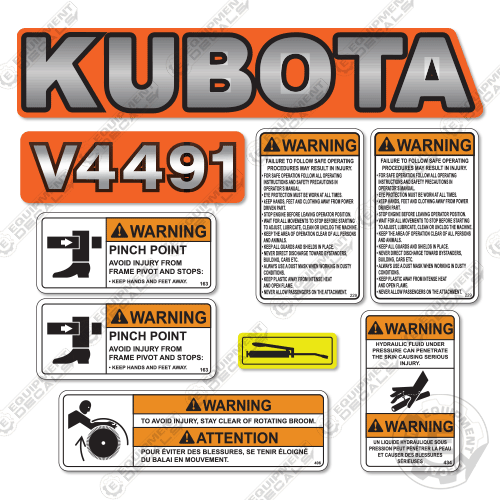 Fits Kubota V4491 Decal Kit Broom 4491, decal kit, v-4491, v4491