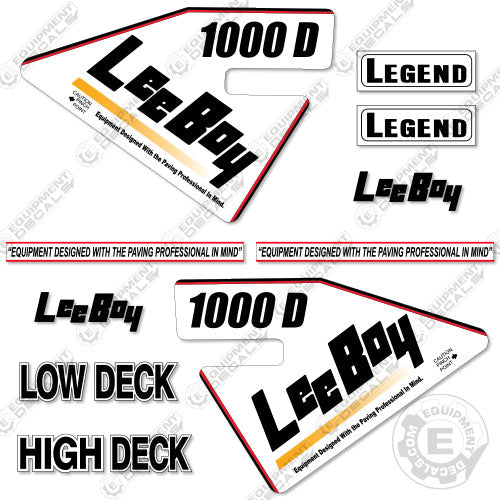 Fits LeeBoy 1000D Decal Kit Asphalt Paver (White Version) 1000, 1000D, decal kit