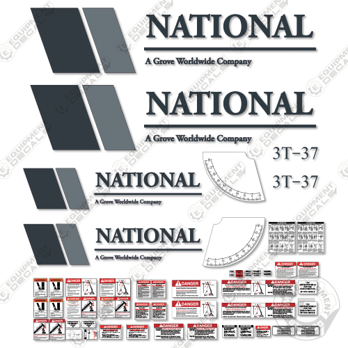 Fits National Crane 3T-37 Decal Kit 500, 500b, boom, crane, decal kit, lift, manitowoc