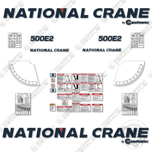 Fits National Crane 500E2 Decal Kit 500, 500e, boom, crane, decal kit, lift, manitowoc